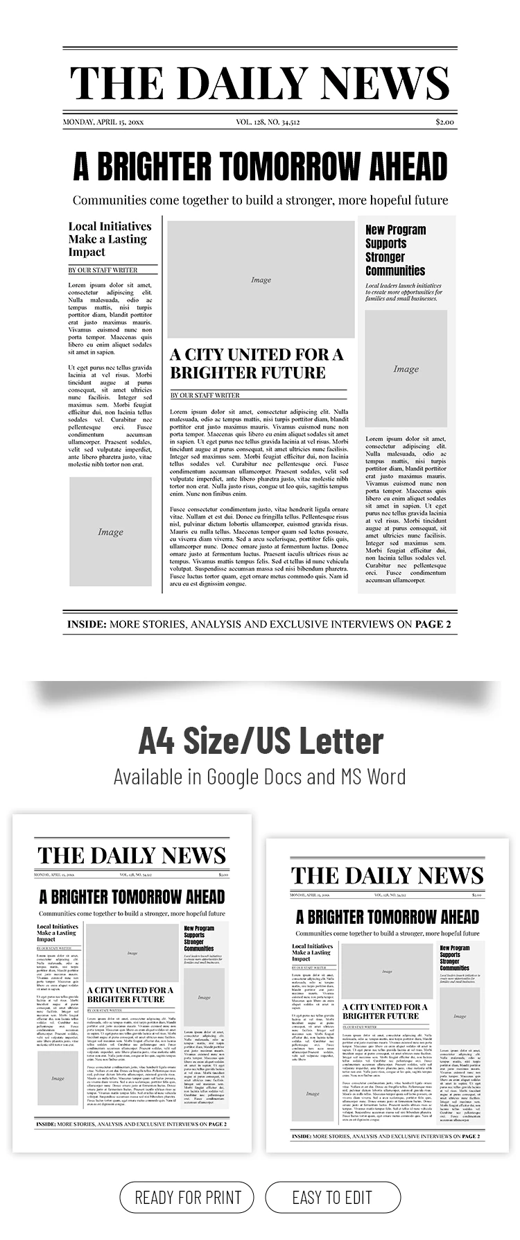 Front Page Report Example Simple Free Blank Newspaper Front Page Template for Google Docs and Microsoft ...