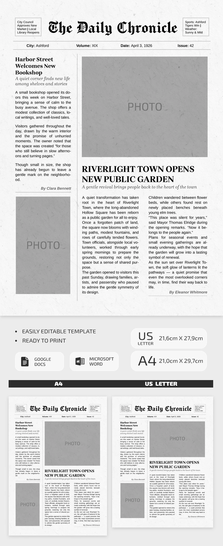 Preview of Blank Old Newspaper Template for Google Docs and Microsoft Word