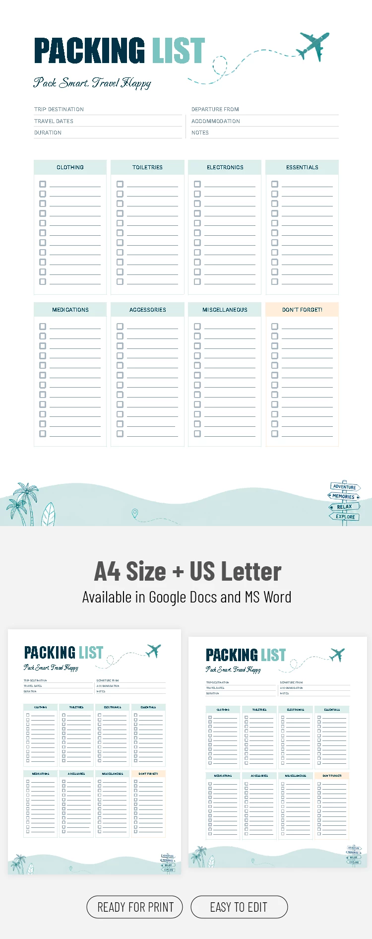 Preview of Blank Packing List Template for Google Docs and Microsoft Word