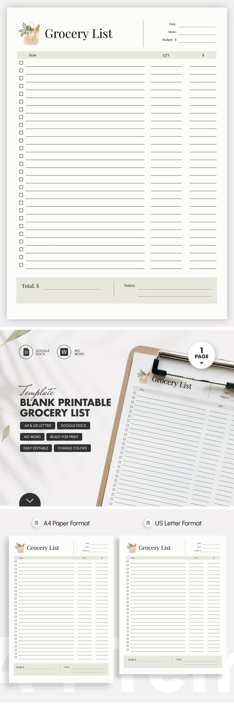 Free Blank Printable Grocery List Template in Google Docs and Microsoft ...