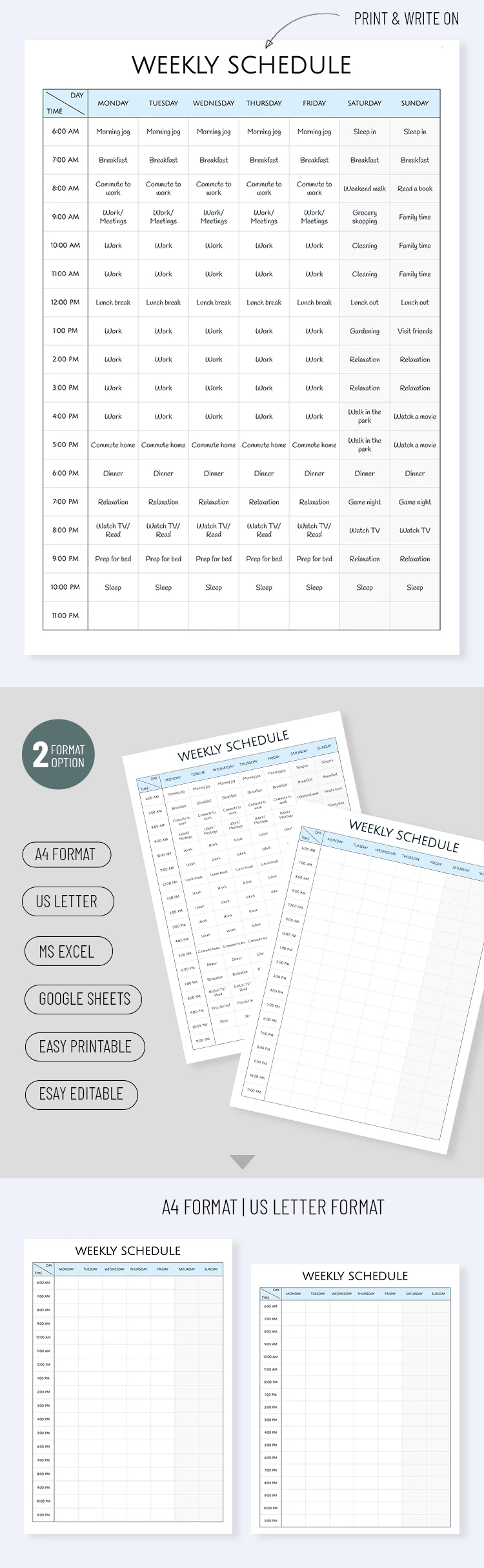 Gratuito Schema Settimanale Vuoto Modello In Google Sheets