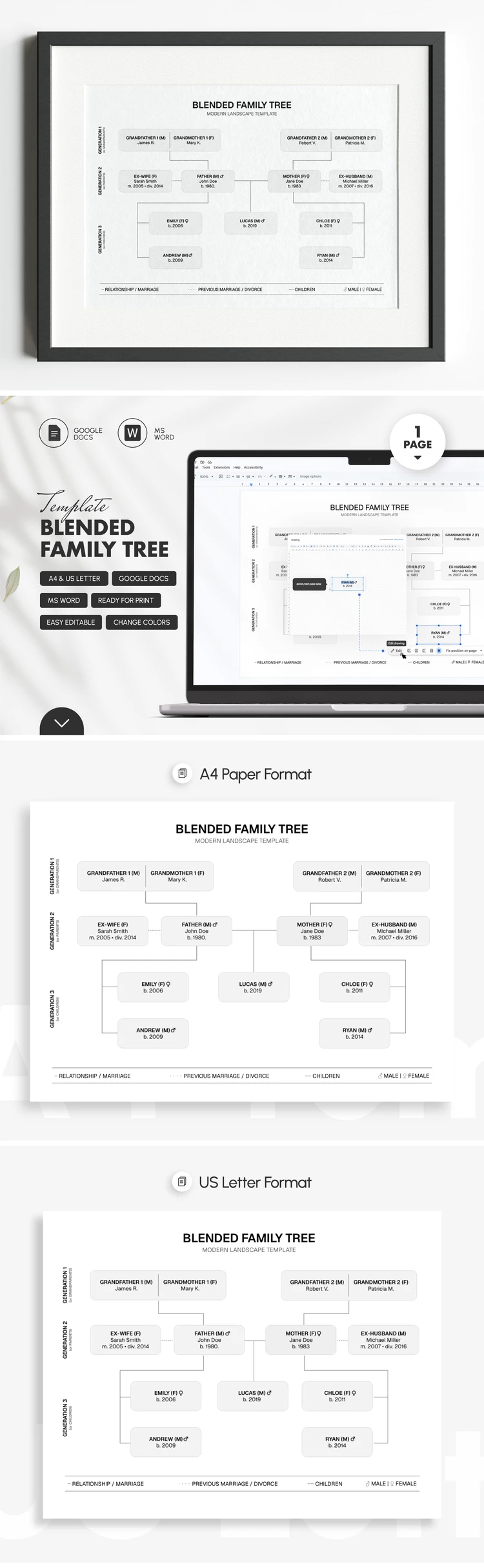 Preview of Blended Family Tree Template for Google Docs and Microsoft Word