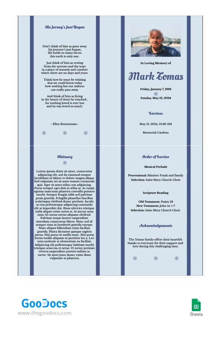 Blue Bayoux Funeral Program - free Google Docs Template - 10063186