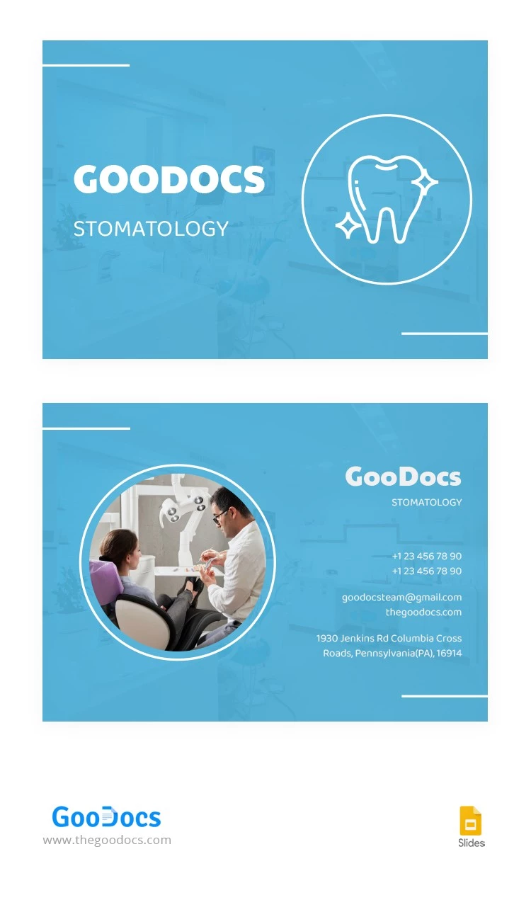 Tarjetas de presentación de negocios azules de odontología - free Google Docs Template - 10065106