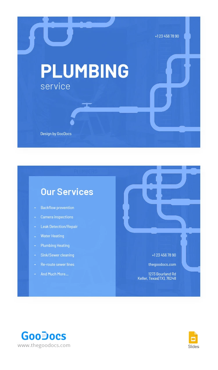 Tarjeta de presentación azul para fontaneros. - free Google Docs Template - 10065403