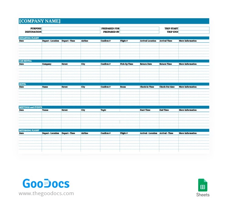 Blue Business Itinerary - free Google Docs Template - 10062177
