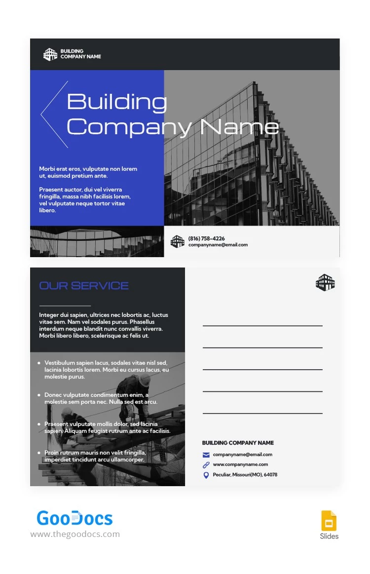 Cartolina aziendale blu - free Google Docs Template - 10066165