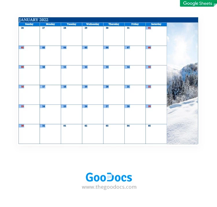 Blue Calendar - free Google Docs Template - 10061980