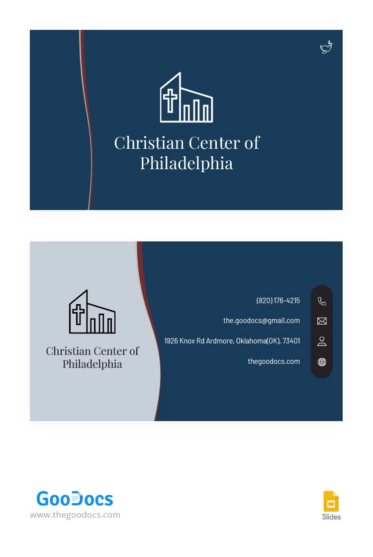 Cartão de visita da Igreja Azul - free Google Docs Template - 10064808