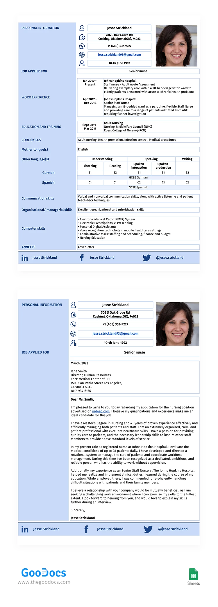 Currículum vitae elegante azul - free Google Docs Template - 10063770