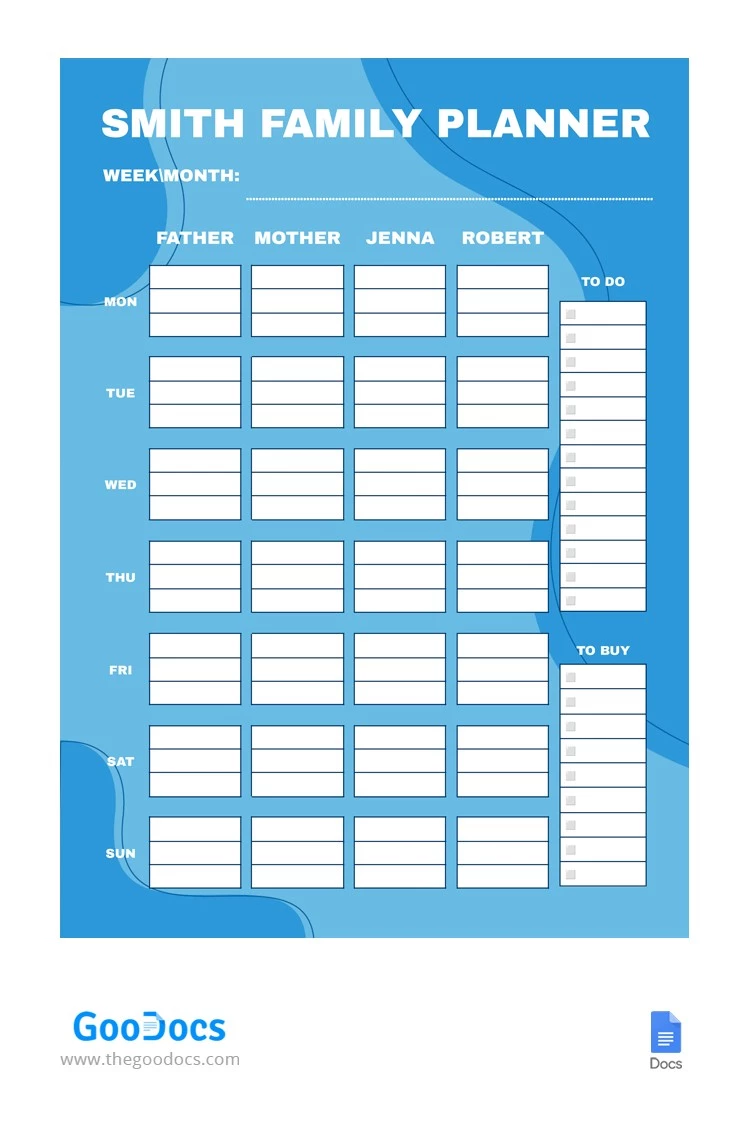 Blue Family Planner - free Google Docs Template - 10065269