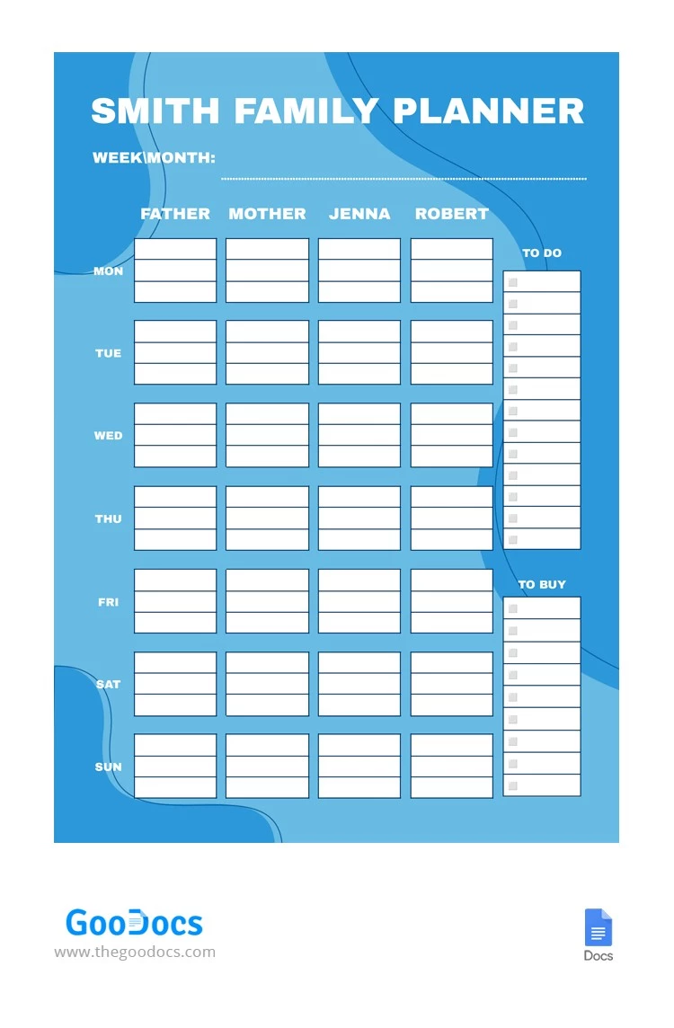 Planificateur familial bleu - free Google Docs Template - 10065269