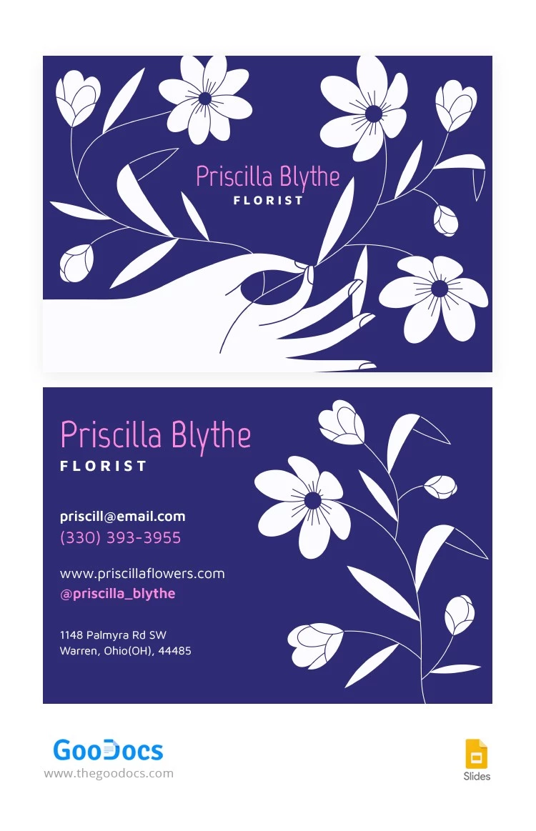 Tarjeta de presentación del florista azul - free Google Docs Template - 10064739