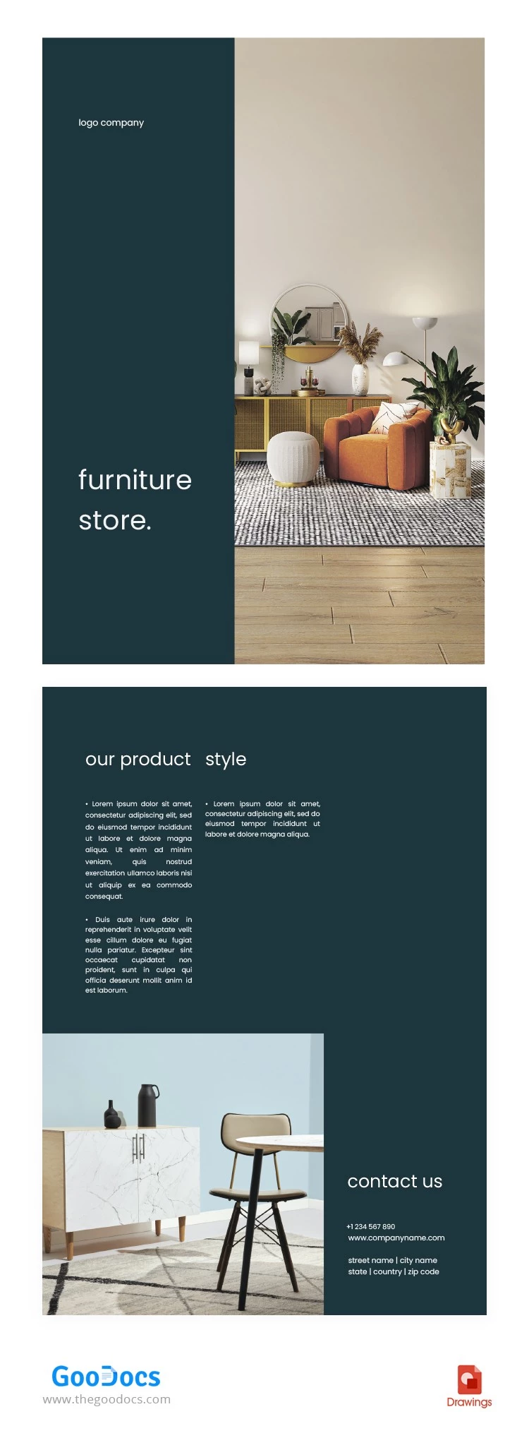 Brochure del negozio di mobili blu - free Google Docs Template - 10062419