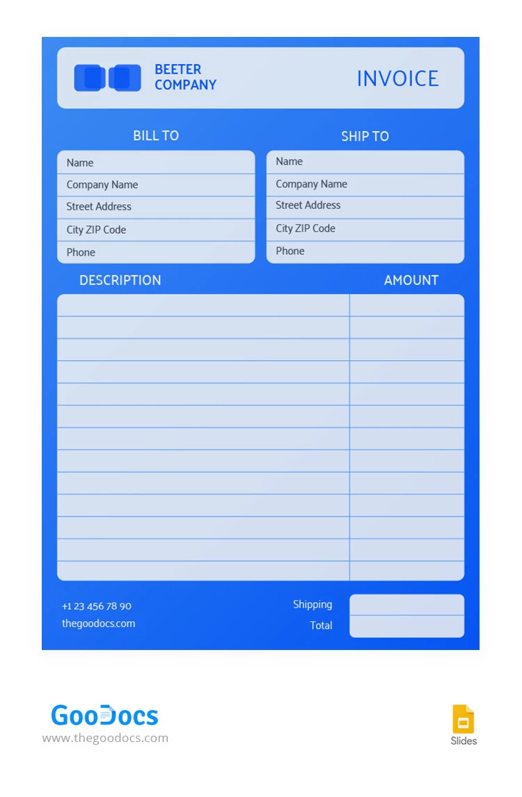 Fatura Básica com Gradiente Azul - free Google Docs Template - 10065430