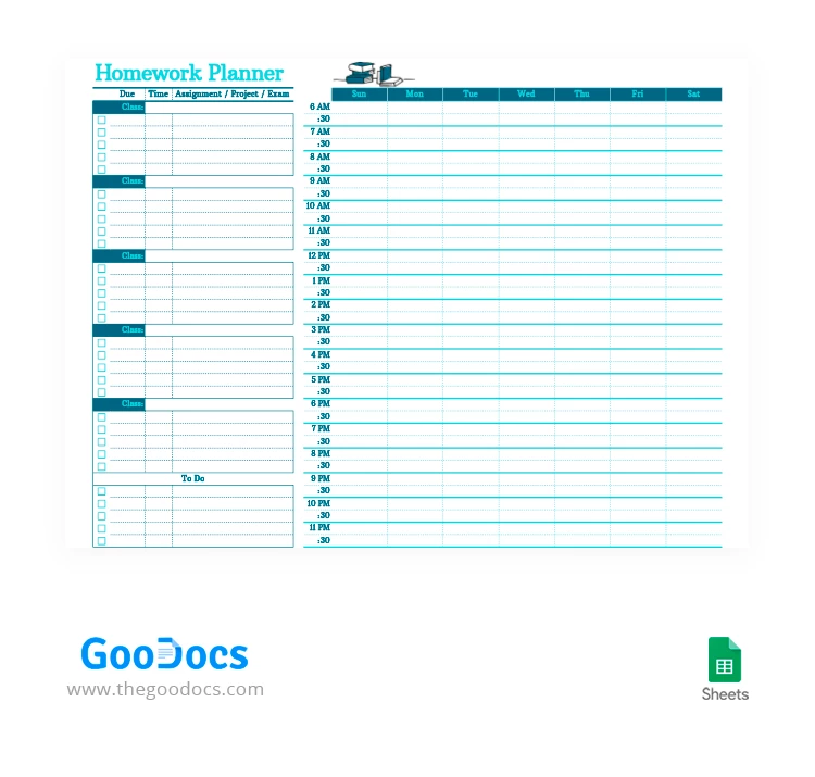 Blue Homework Planner - free Google Docs Template - 10062346
