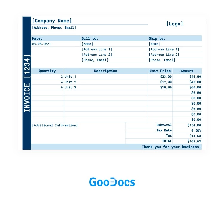 Blue Invoice - free Google Docs Template - 10061955
