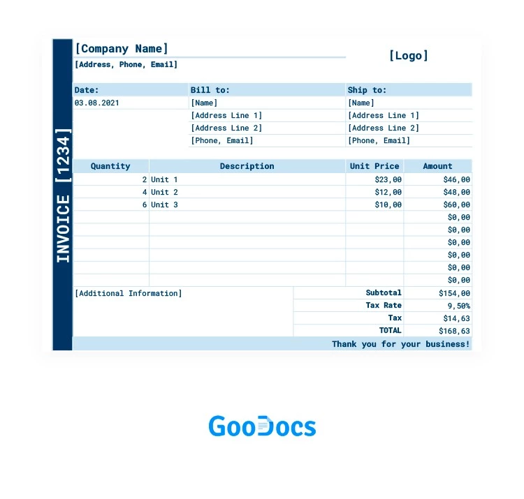 Blaue Rechnung - free Google Docs Template - 10061955