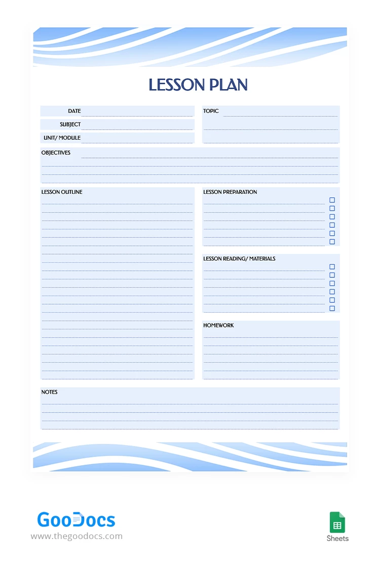 Blue Lesson Plan - free Google Docs Template - 10064063