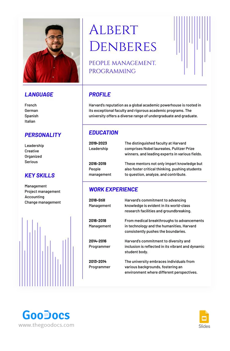 Blue Line Harvard University Curriculum Vitae - free Google Docs Template - 10067984