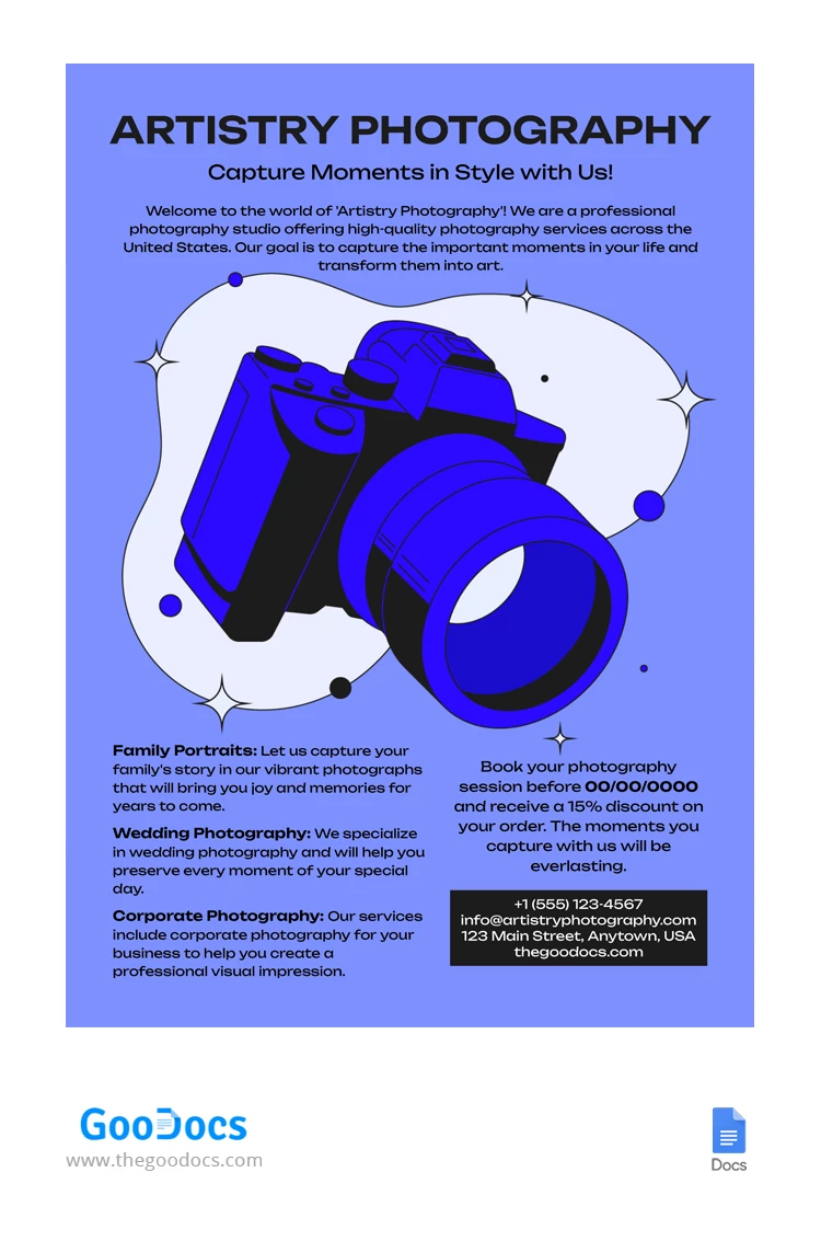 Blue Minimalist Photography Flyer - free Google Docs Template - 10067271