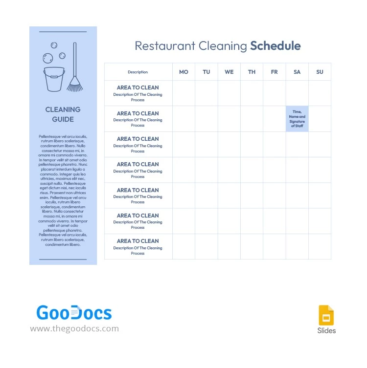 Horaire de nettoyage du restaurant minimaliste bleu - free Google Docs Template - 10065811