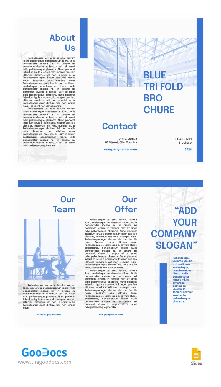 Brochure Trifold Minimaliste Bleue - free Google Docs Template - 10065805