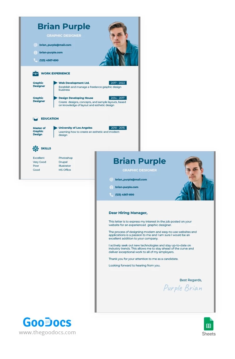 Blue Modern CV Template - free Google Docs Template - 10063734