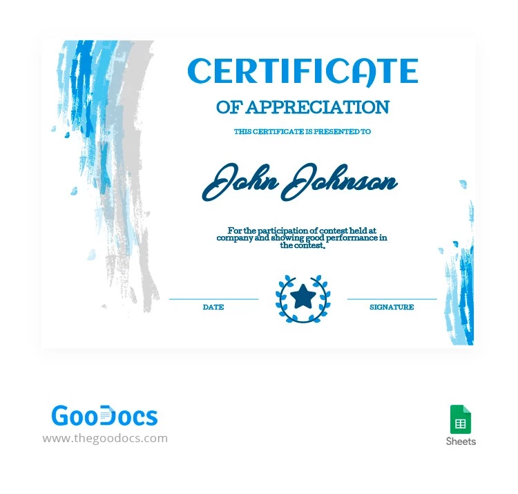 Certificat de style de peinture bleue - free Google Docs Template - 10063354