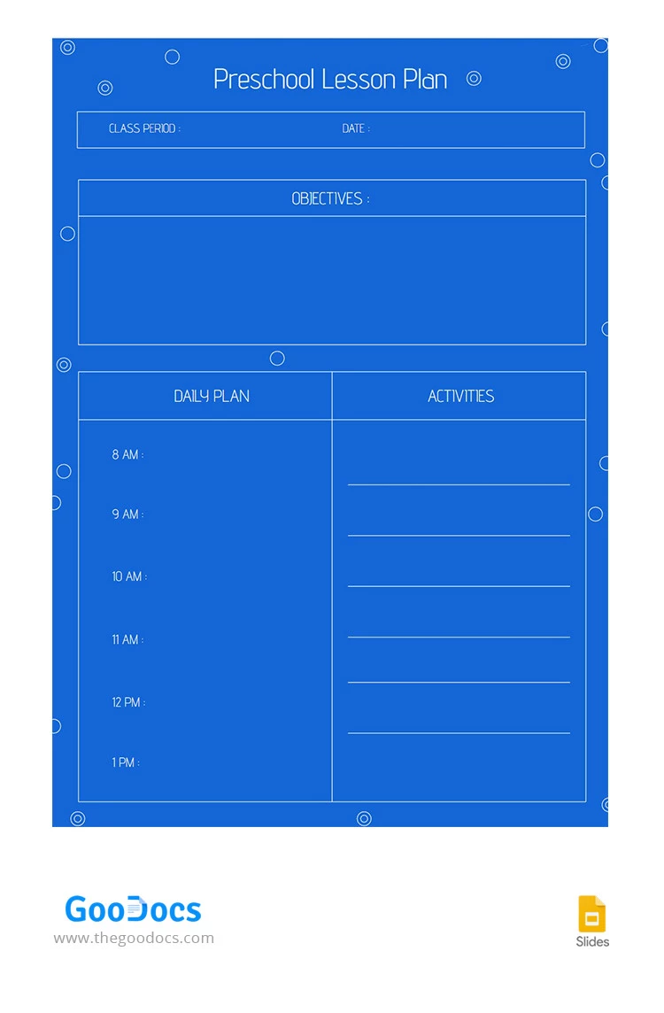 Plan de lecciones preescolares de color azul - free Google Docs Template - 10065406