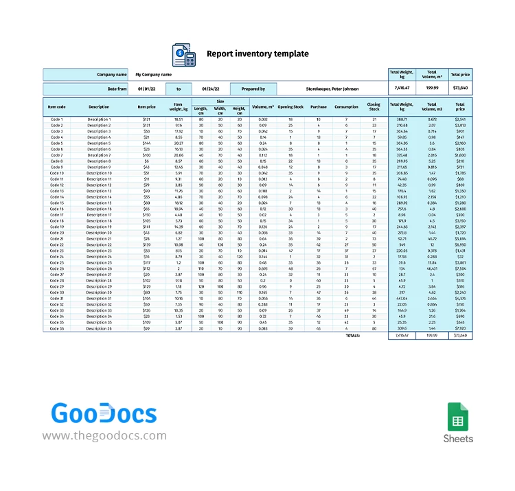 Blue Report Inventory - free Google Docs Template - 10063377
