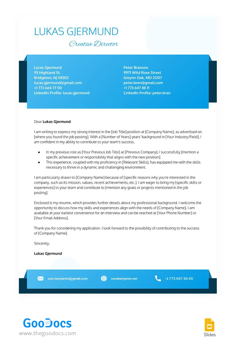 Blue Cover Letter - free Google Docs Template - 10067995