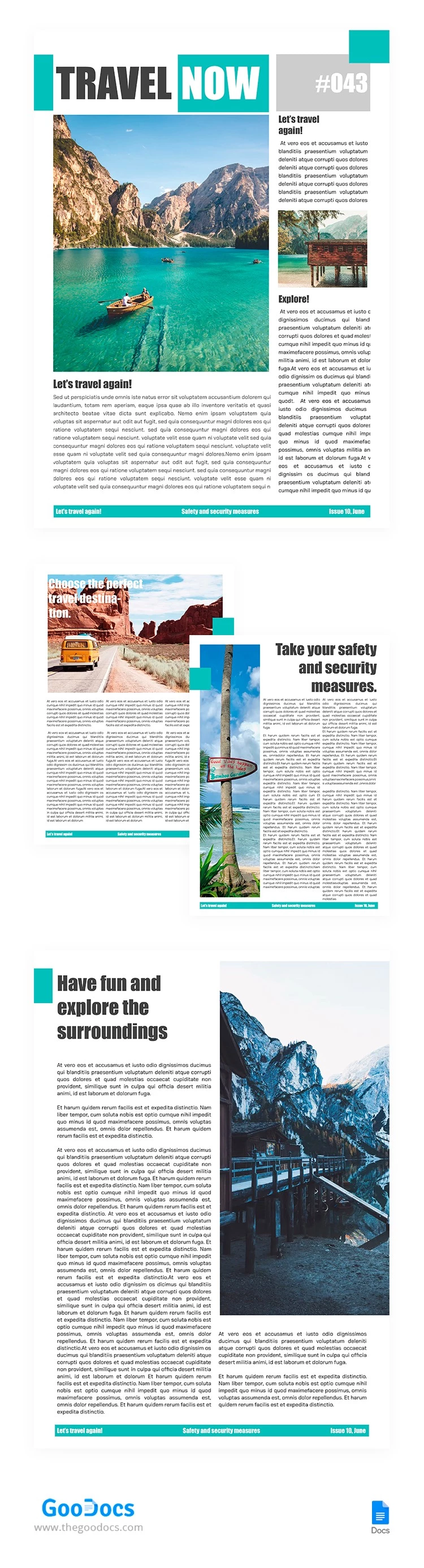 Blue Travel Newspaper - free Google Docs Template - 10062784