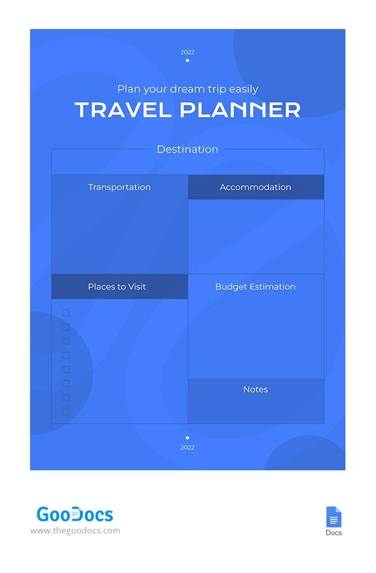 Planificateur de vacances bleu - free Google Docs Template - 10064639