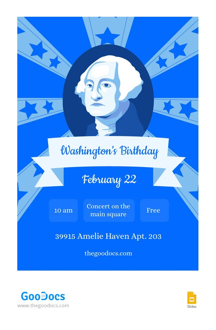 Flyer do aniversário de Washington Azul - free Google Docs Template - 10063520
