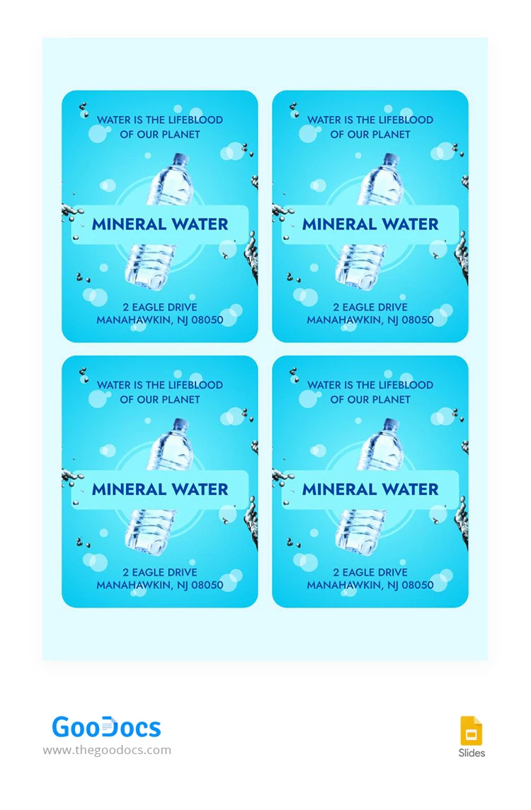 Etichetta blu per bottiglia d'acqua - free Google Docs Template - 10066249