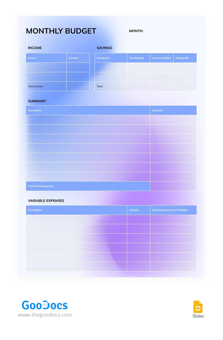 Blur Printable Monthly Budget - free Google Docs Template - 10067983
