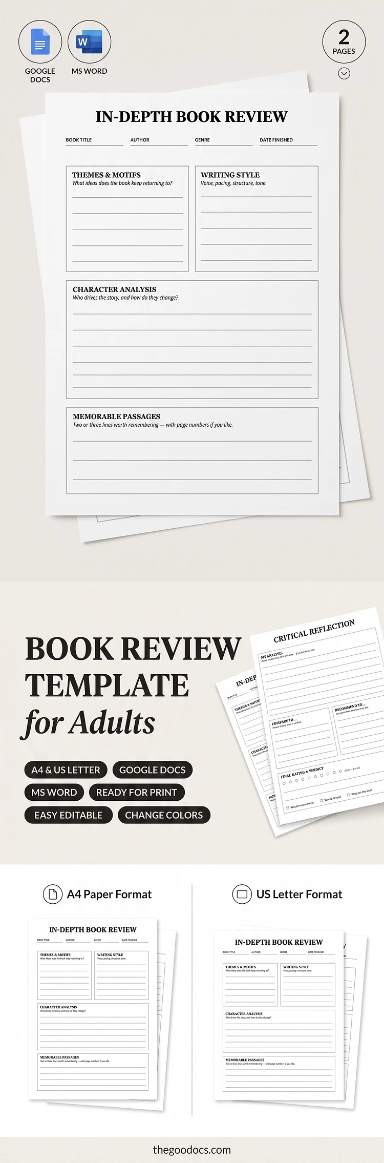 Pré-visualização de Modelo de Avaliação de Livro para Adultos para Google Docs and Microsoft Word