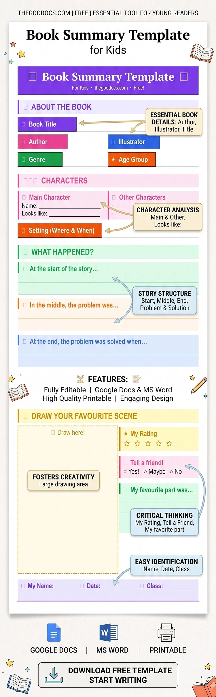 Preview of Book Summary Kids Template for Google Docs and Microsoft Word