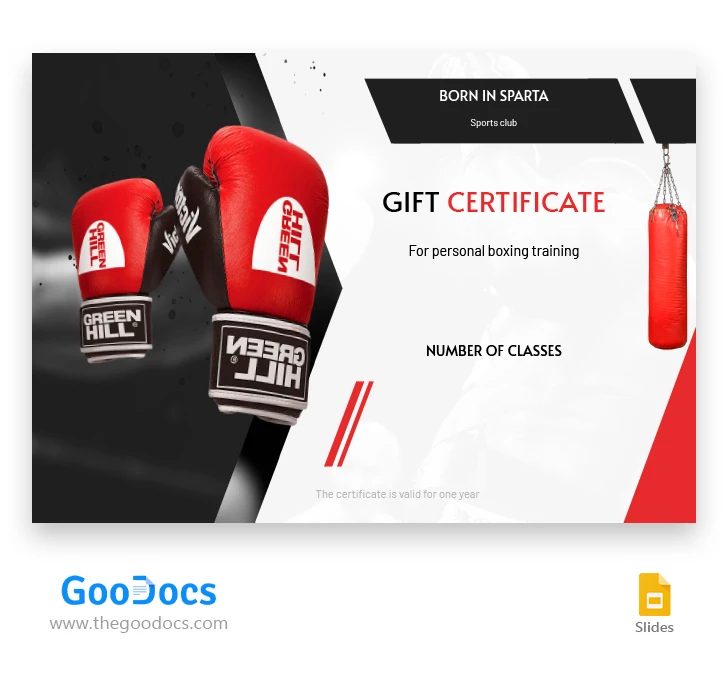 Certificado de Prêmio de Treinamento de Boxe - free Google Docs Template - 10064343
