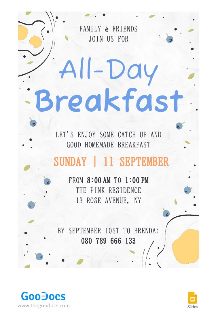 Breakfast Invitation - free Google Docs Template - 10064534