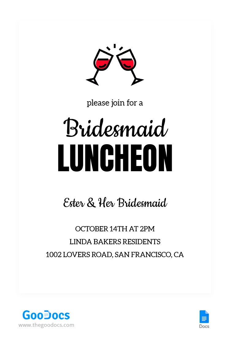 Invitación para el almuerzo de las damas de honor. - free Google Docs Template - 10065460
