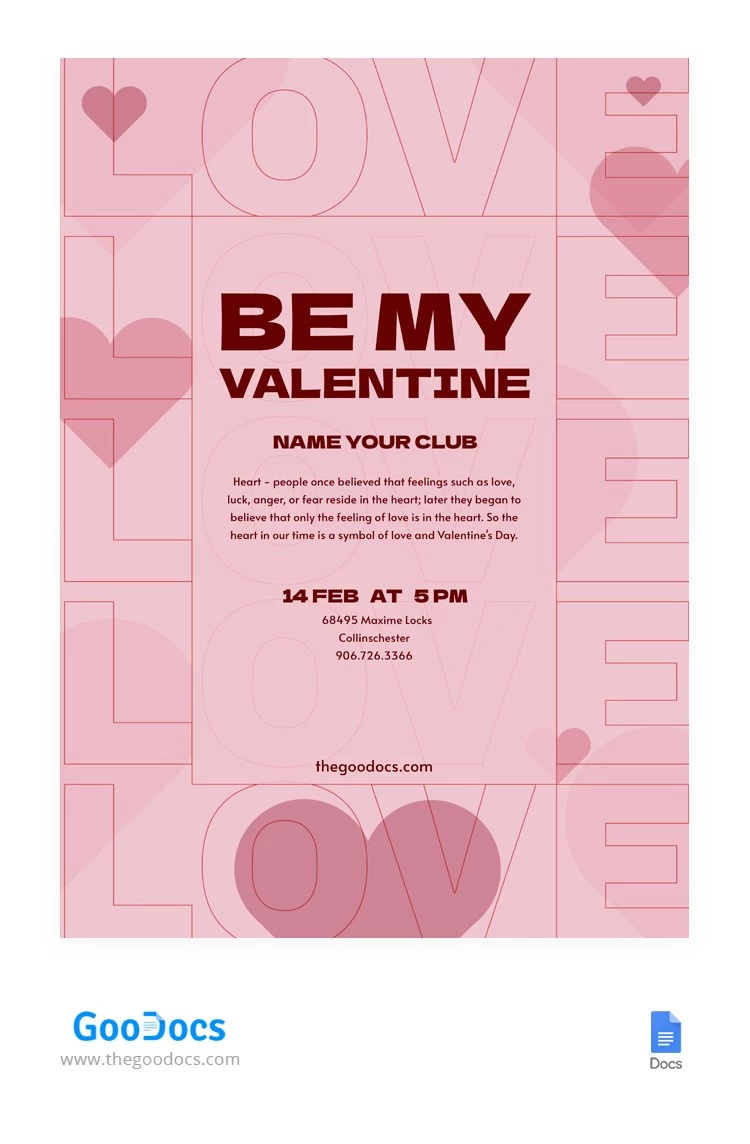 Brillante y lineal cartel del Día de San Valentín - free Google Docs Template - 10065085