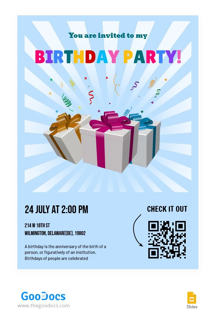 Invitation brillante à la fête d'anniversaire - free Google Docs Template - 10064281