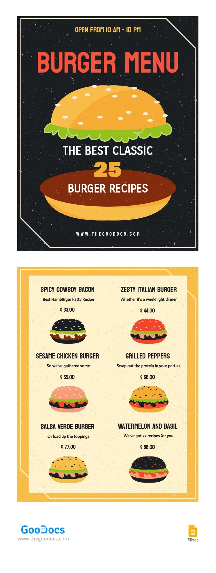 Menu brilhante do Bright Burger - free Google Docs Template - 10064464