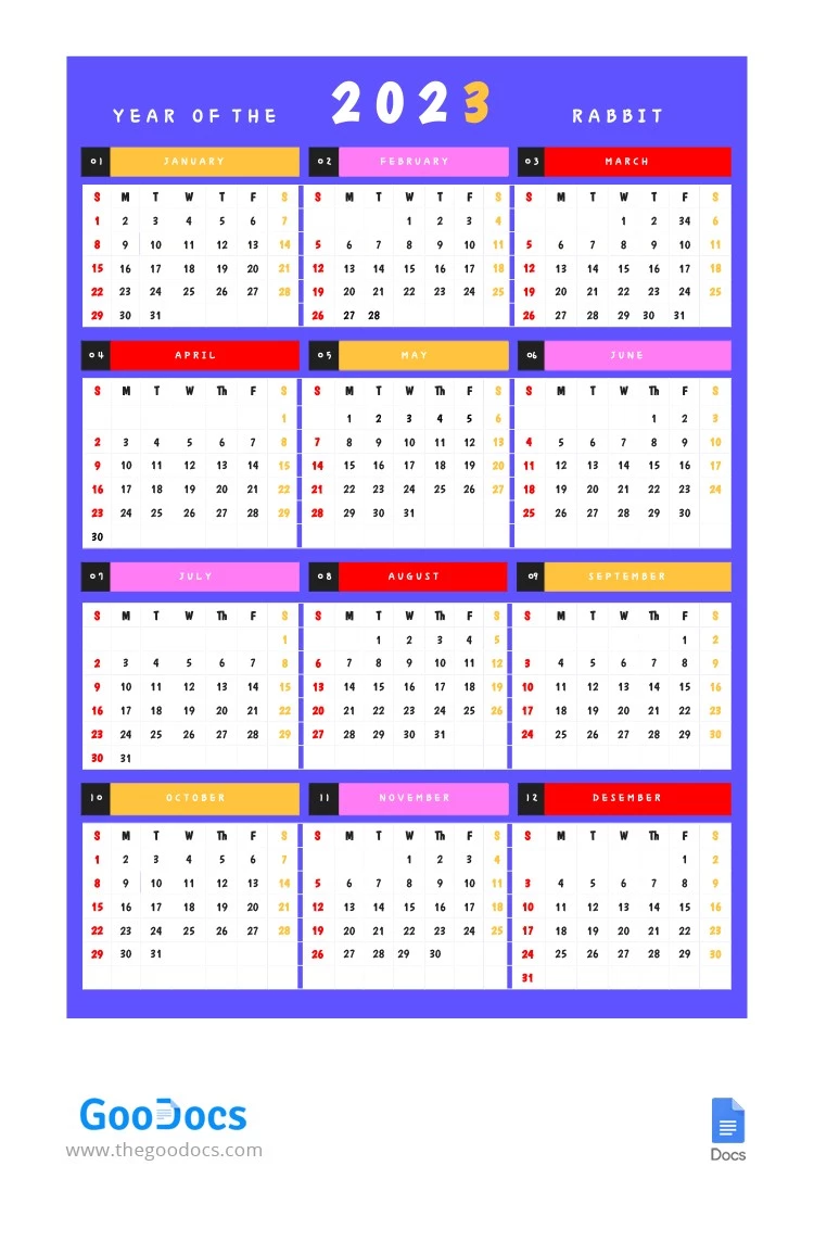 Calendario Brillante 2023 - free Google Docs Template - 10063995