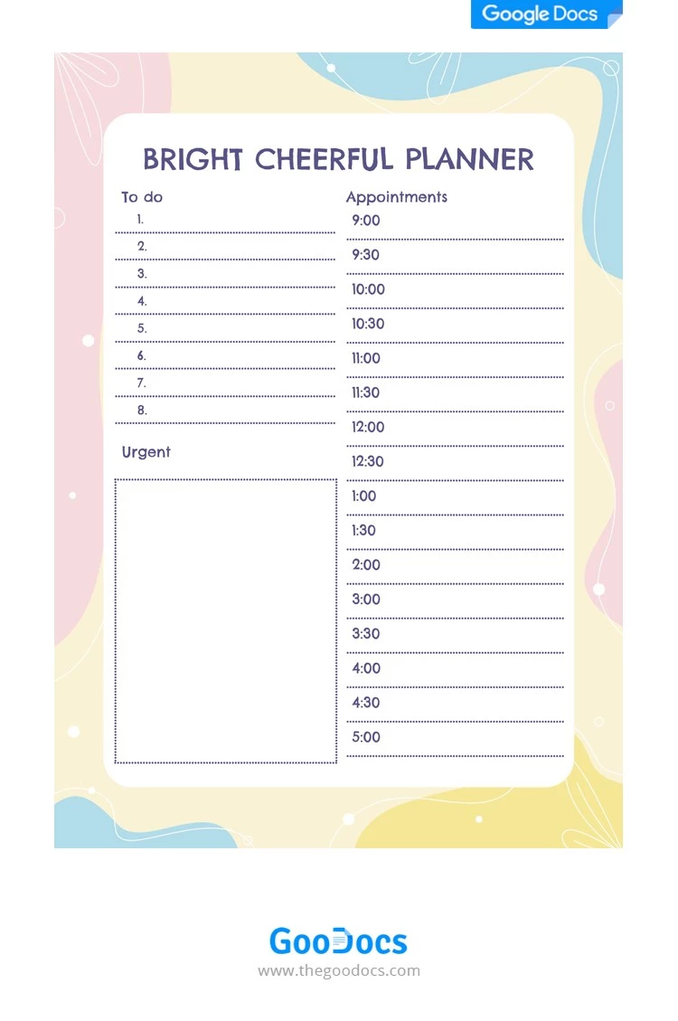 Bright Cheerful Planner - free Google Docs Template - 10061998
