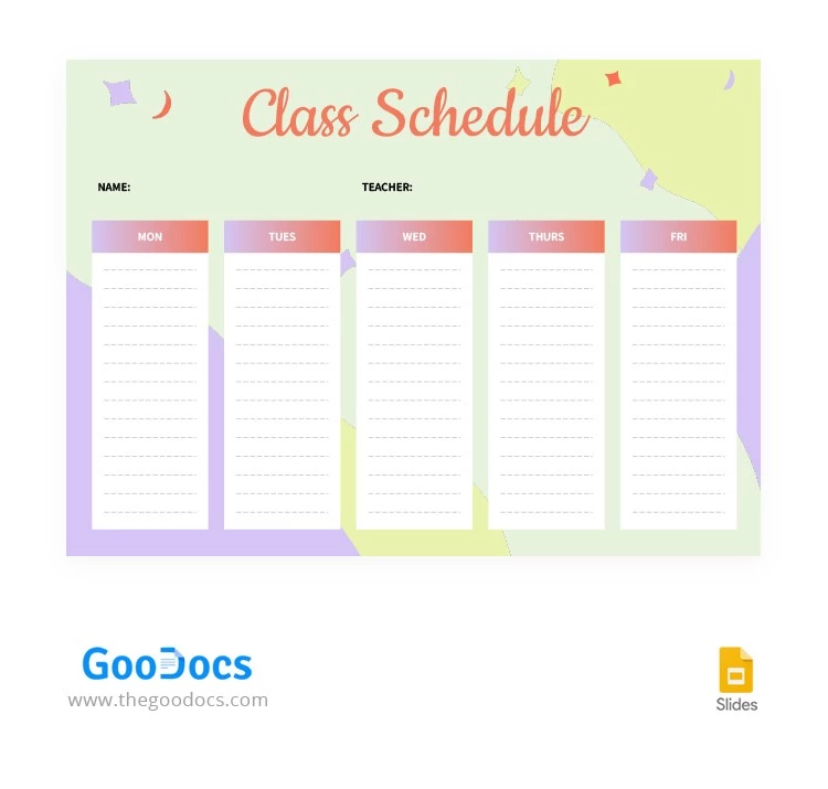 Bright College Class Schedules - free Google Docs Template - 10064461