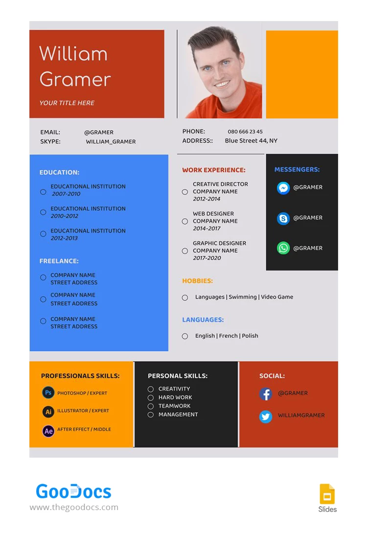 Currículum de Harvard de colores brillantes - free Google Docs Template - 10067855