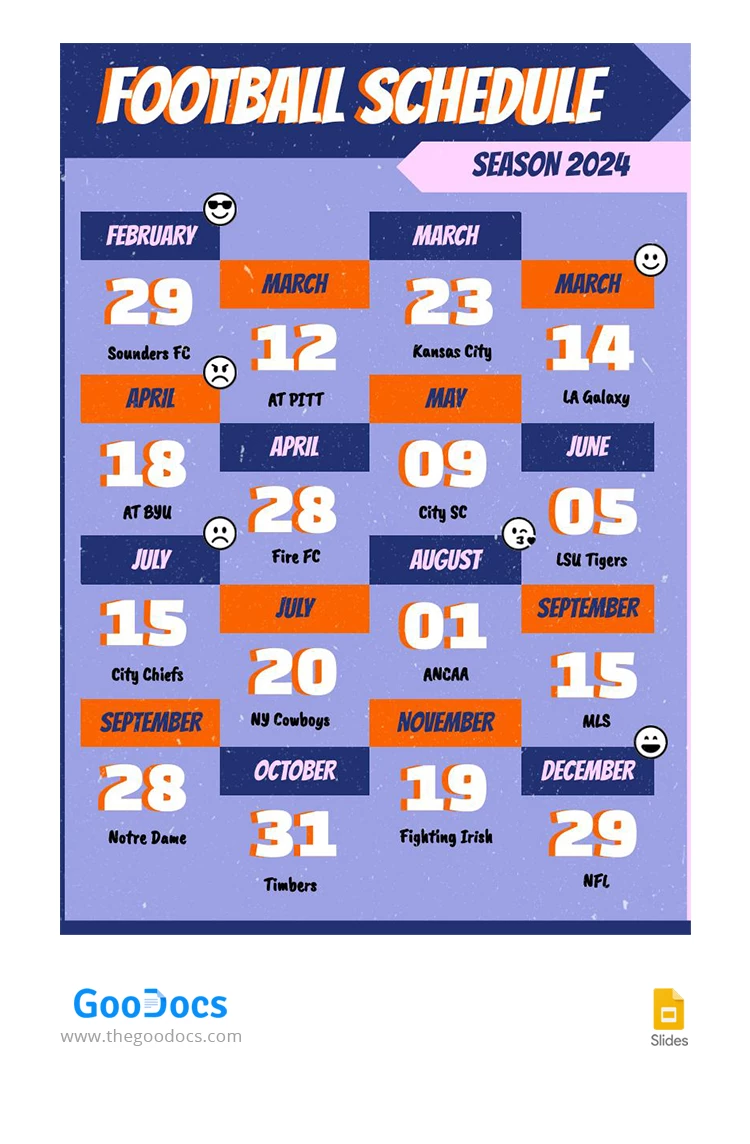 Bright Colorful Football Schedule - free Google Docs Template - 10068236